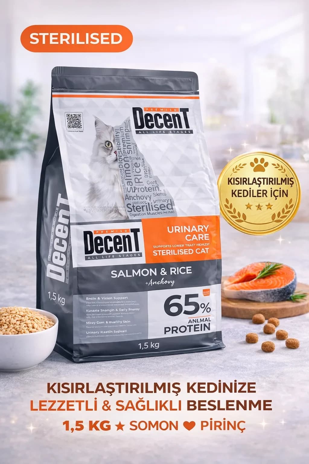 Decent Urinary Care Balıklı ve Pirinçli Kısırlaştırılmış Kedi sı 1.5 Kg