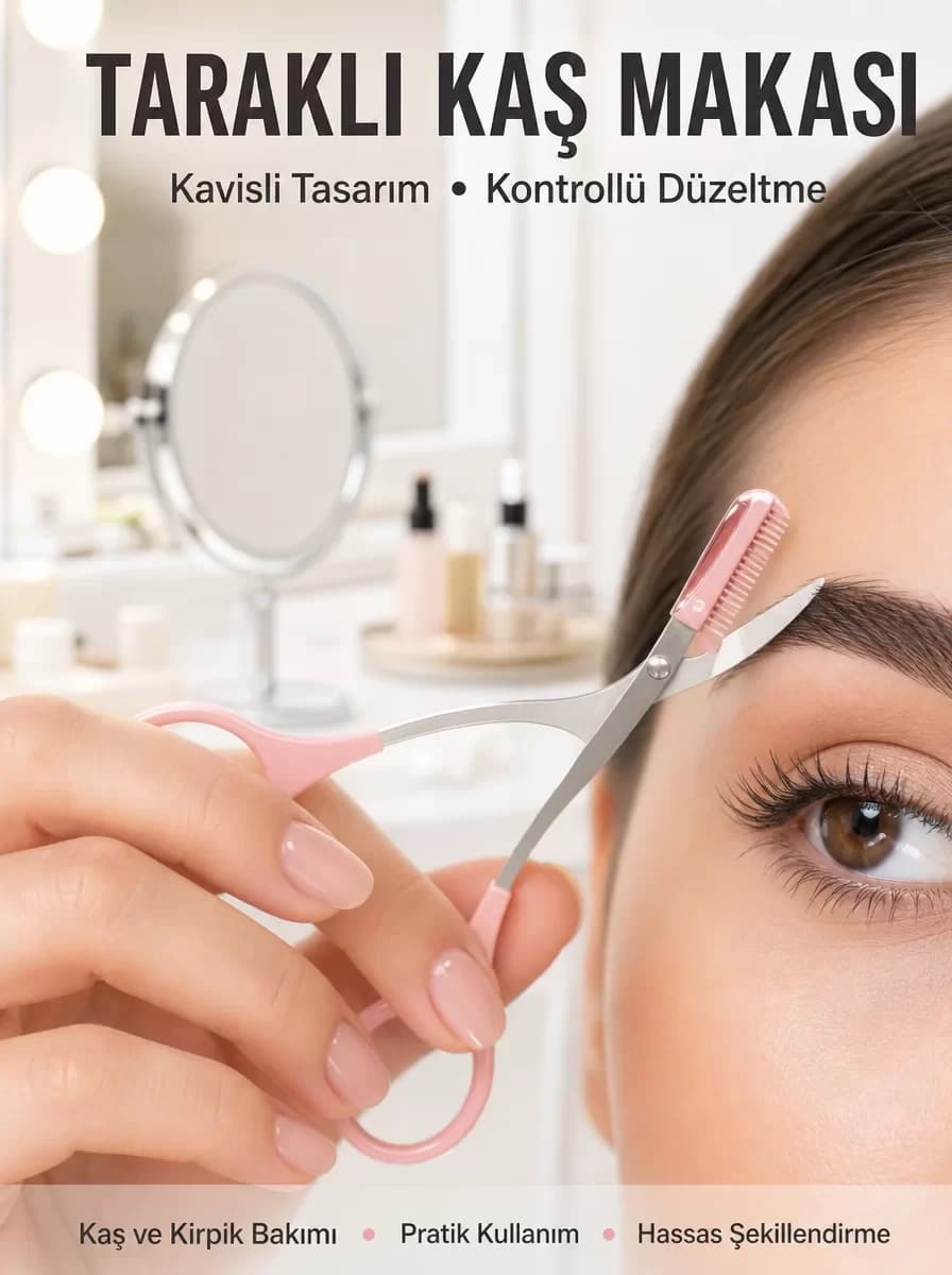 Kavisli Kaş Kirpik Düzeltici Bıyık Alma Taraklı Kaş Makası Yüz Bakım Seti Makas