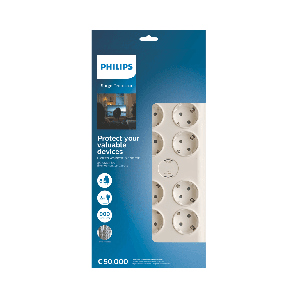 PHILIPS SPN7080WA/62 8 Soket Akım Korumalı Priz 900 Joules 2Mt Örgülü Kablo (...