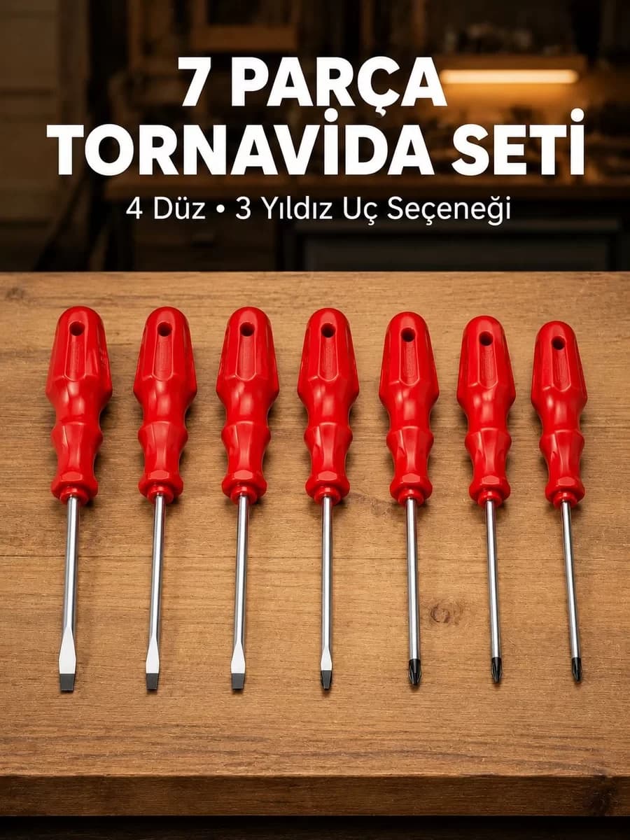 7`li Düz ve Yıldız Tornavida Seti Çelik Manyetik Uçlu