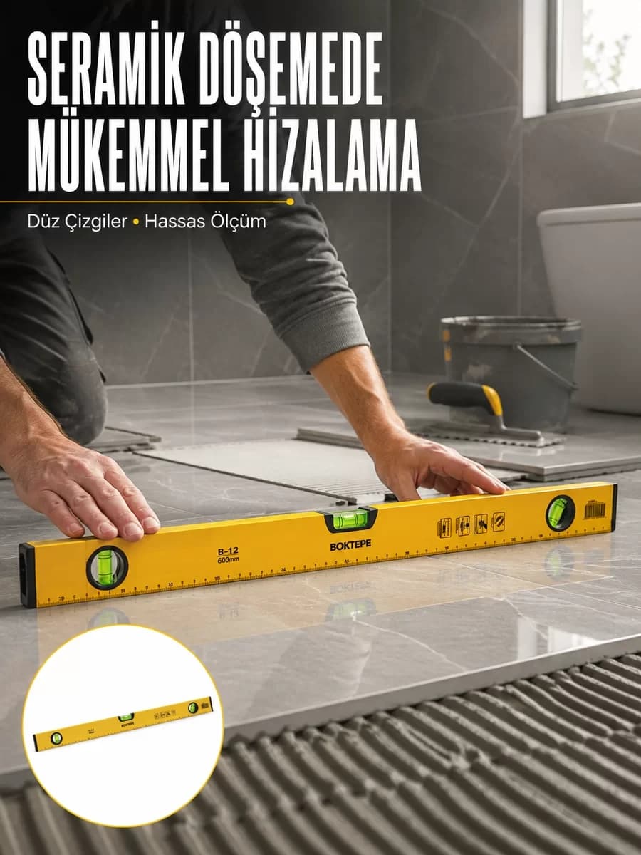 600 mm Su Terazisi Sarı Dayanıklı Gövde Hassas Ölçüm Yeni Nesil