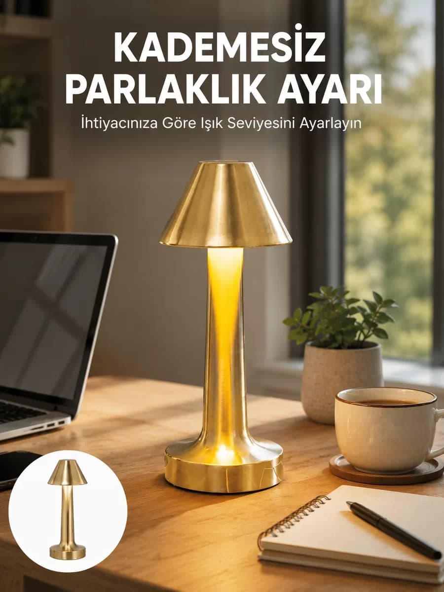 LED Masa Lambası 3 Renk Ayarlı Şarjlı Kablosuz Modern Tasarım Yeni Nesil