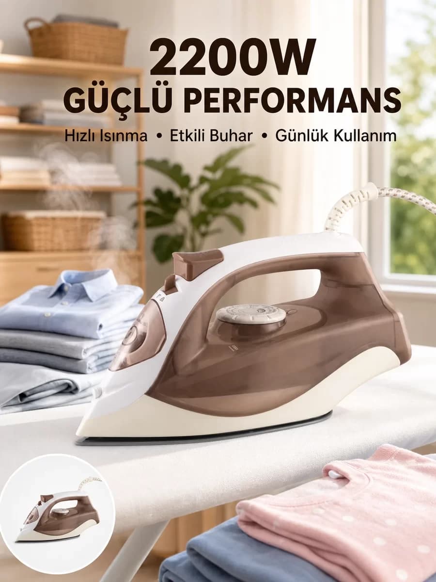 Buharlı Ütü 2200W Kireç Önleyici Self Clean Damlatmaz Kahverengi