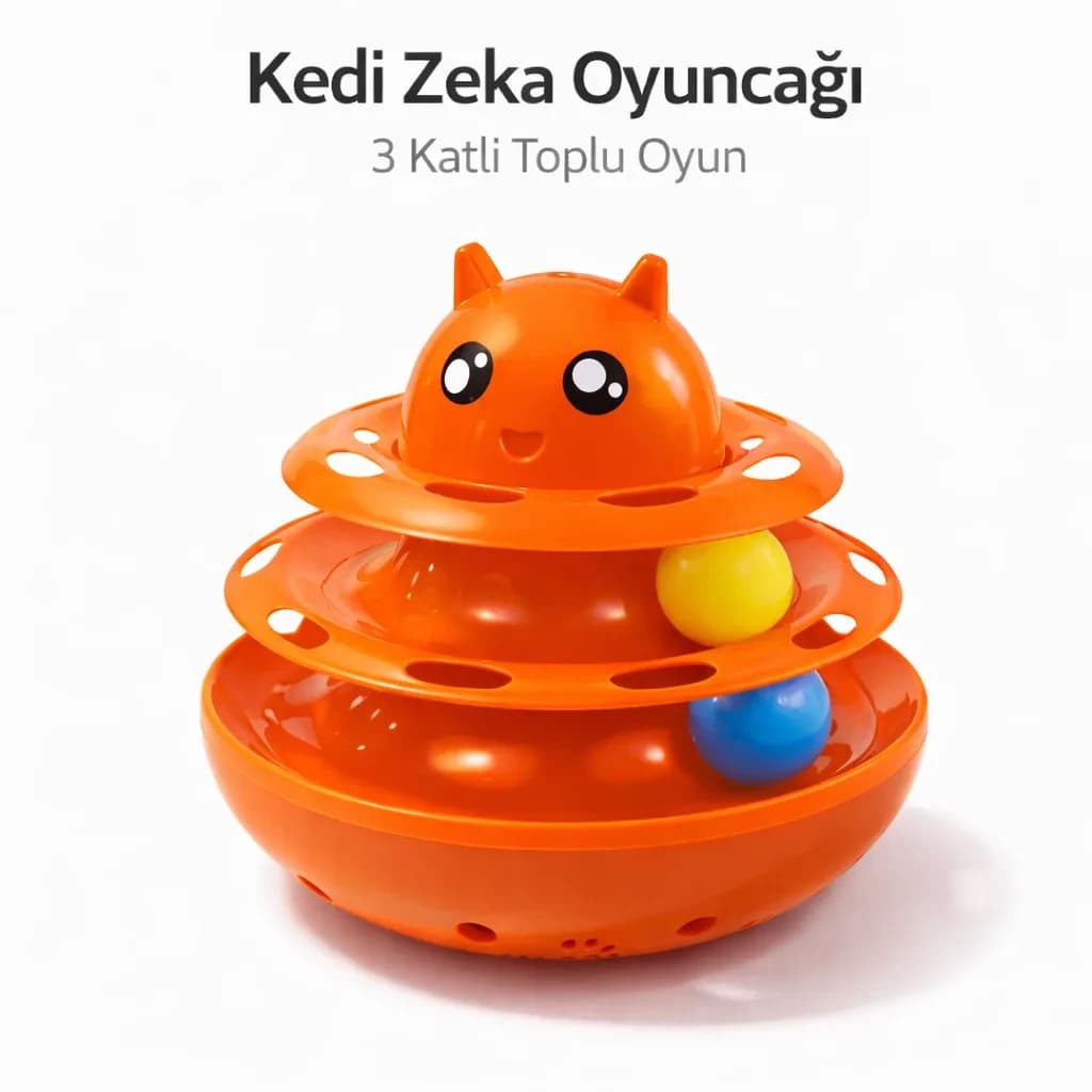 Hacıyatmaz Kedi Oyuncağı 3 Katlı Toplu Zeka Oyuncağı 20x21 cm – Devrilmez Int...