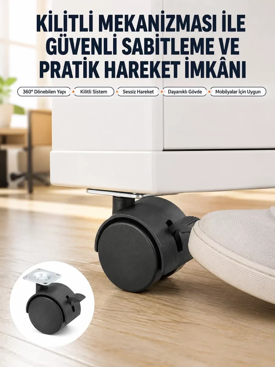 Kilitli Mini Tekerlek Ayak 4 cm 4’lü Set