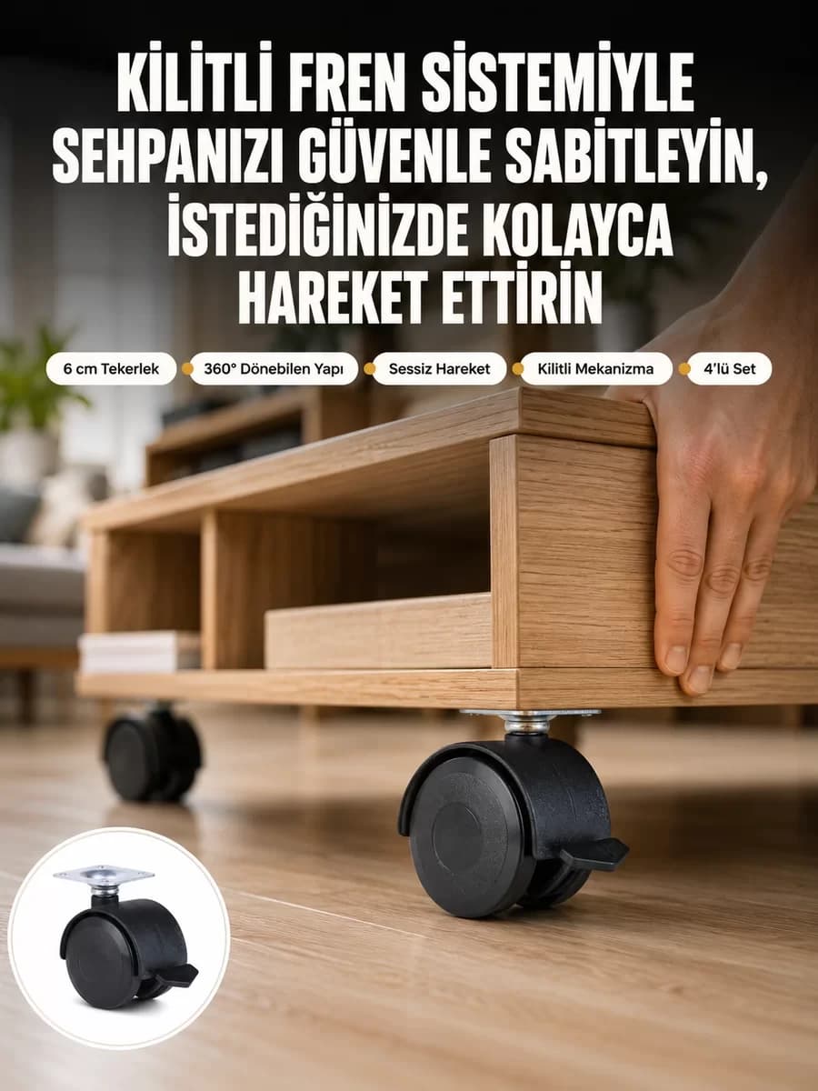 Sehpa ve Restoran Arabası İçin Kilitli Ayak 4’lü