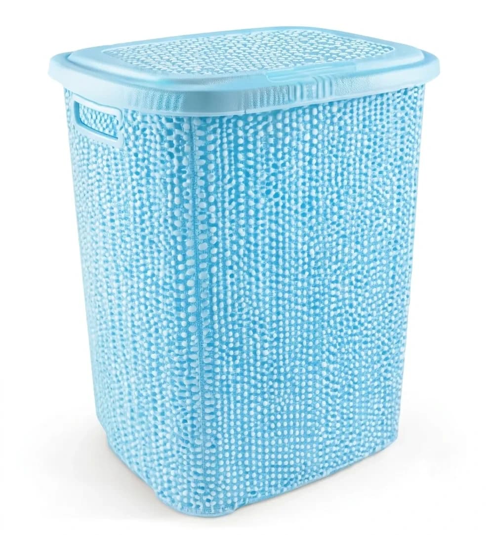 Kirli Çamaşır Sepeti Kapaklı 65 LT Örgü Desenli Plastik Çamaşır Sepeti Banyo ...