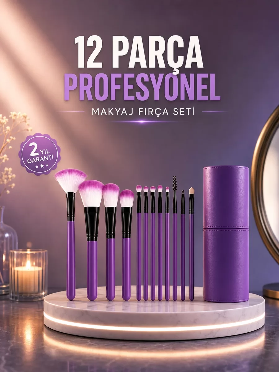 12’li Profesyonel Makyaj Fırça Seti Ultra Yumuşak Sentetik Kıllı