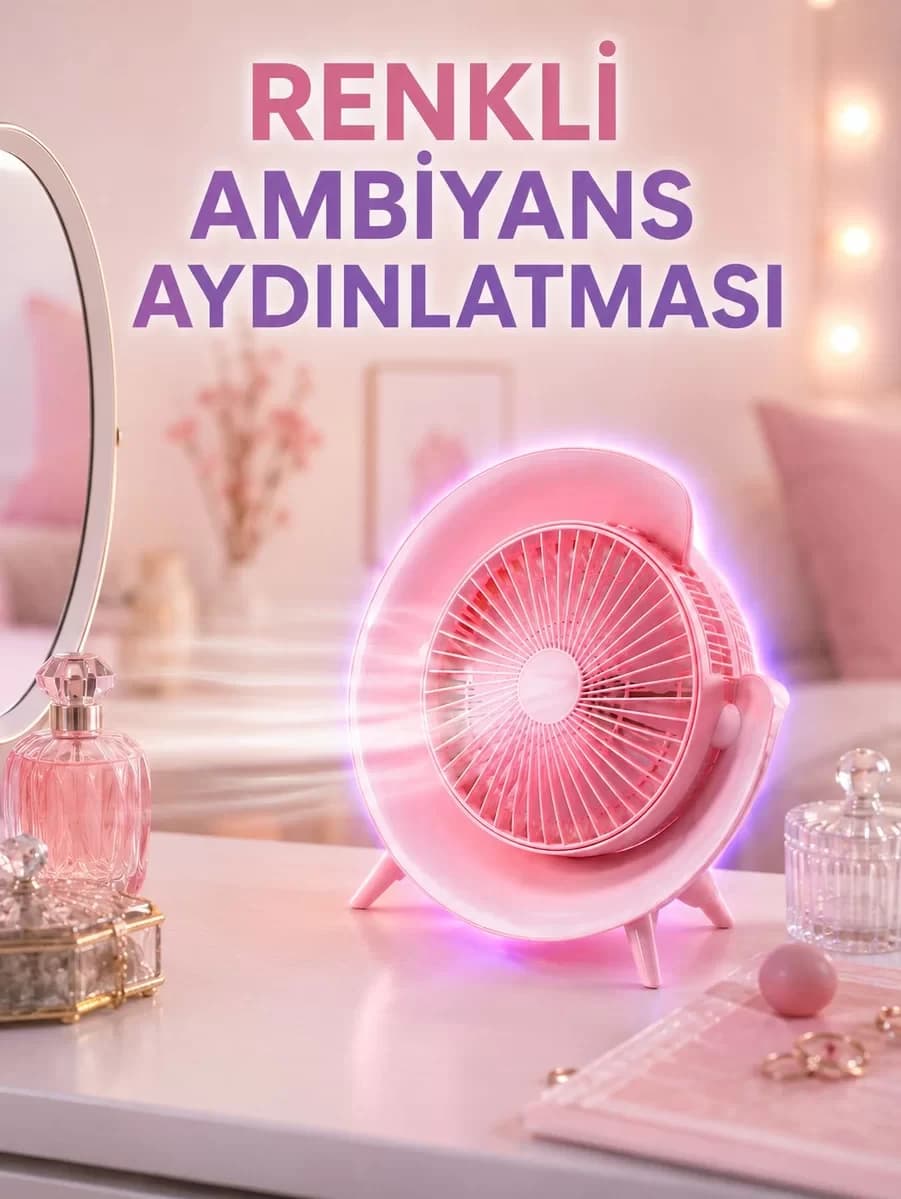3 Hız Ayarlı USB Şarjlı RGB Masa Fanı