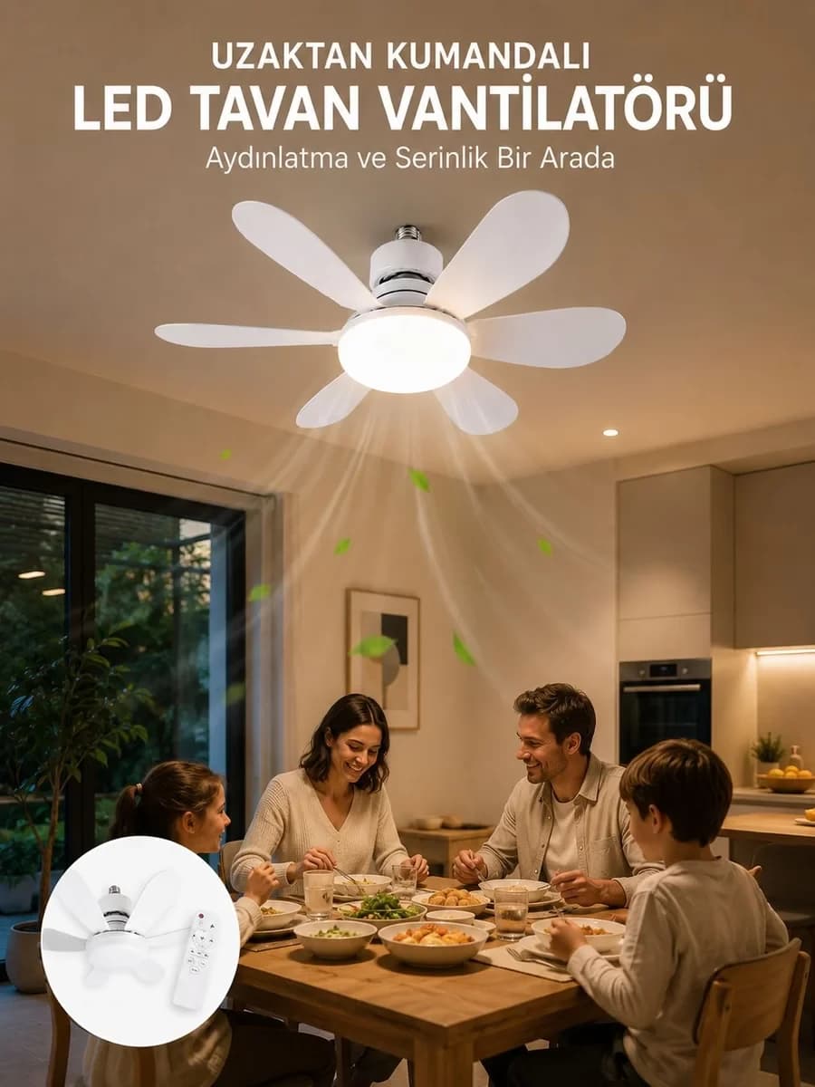 Ayarlanabilir Parlaklık Özellikli LED Tavan Vantilatörü Süper Sessiz Motor Te...