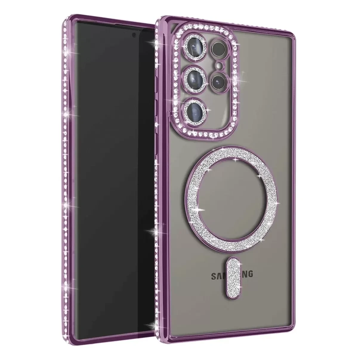 Samsung Galaxy S25 Ultra Kılıf Joke Simli Magneticsafe Kılıf - Derin Mor
