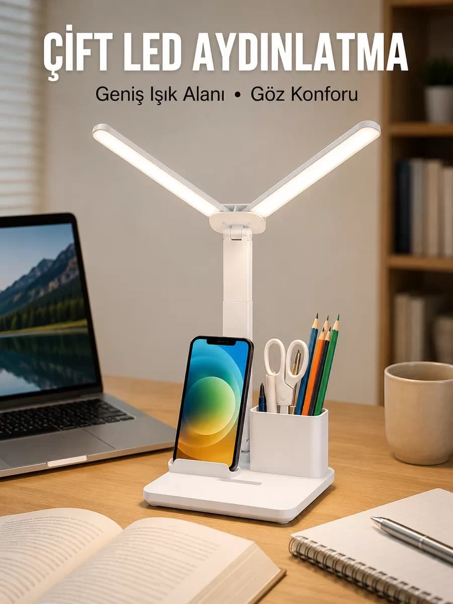 3’ü 1 Arada Çok Amaçlı Masa Lambası | Göz Yormayan Işık Organizer Tasarım Yen...