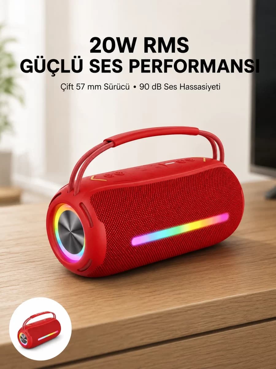 USB/SD/AUX Girişli Hoparlör – 10 W × 2 Çift Sürücü
