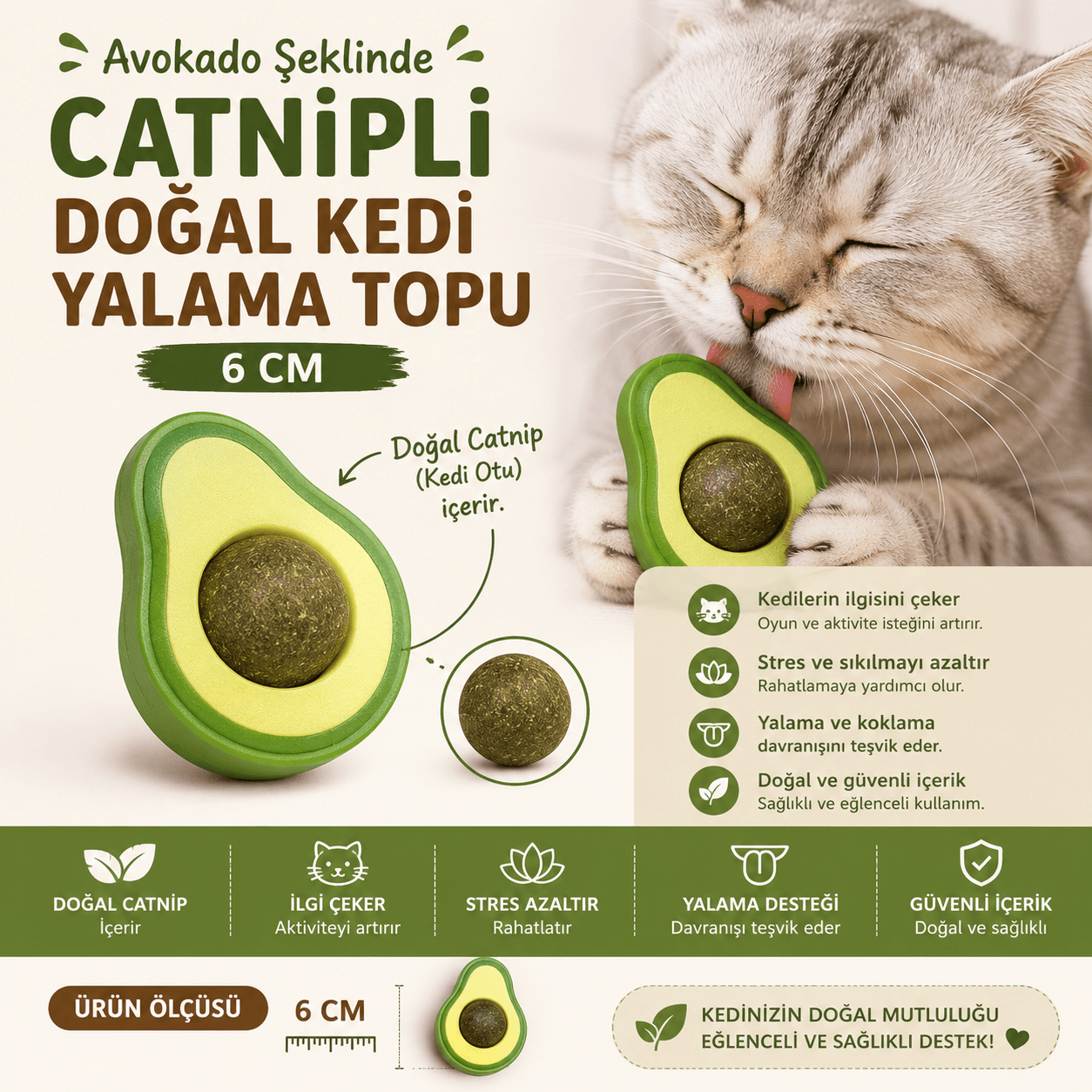 okado Şeklinde Catnipli Doğal Kedi Yalama Topu 6 Cm