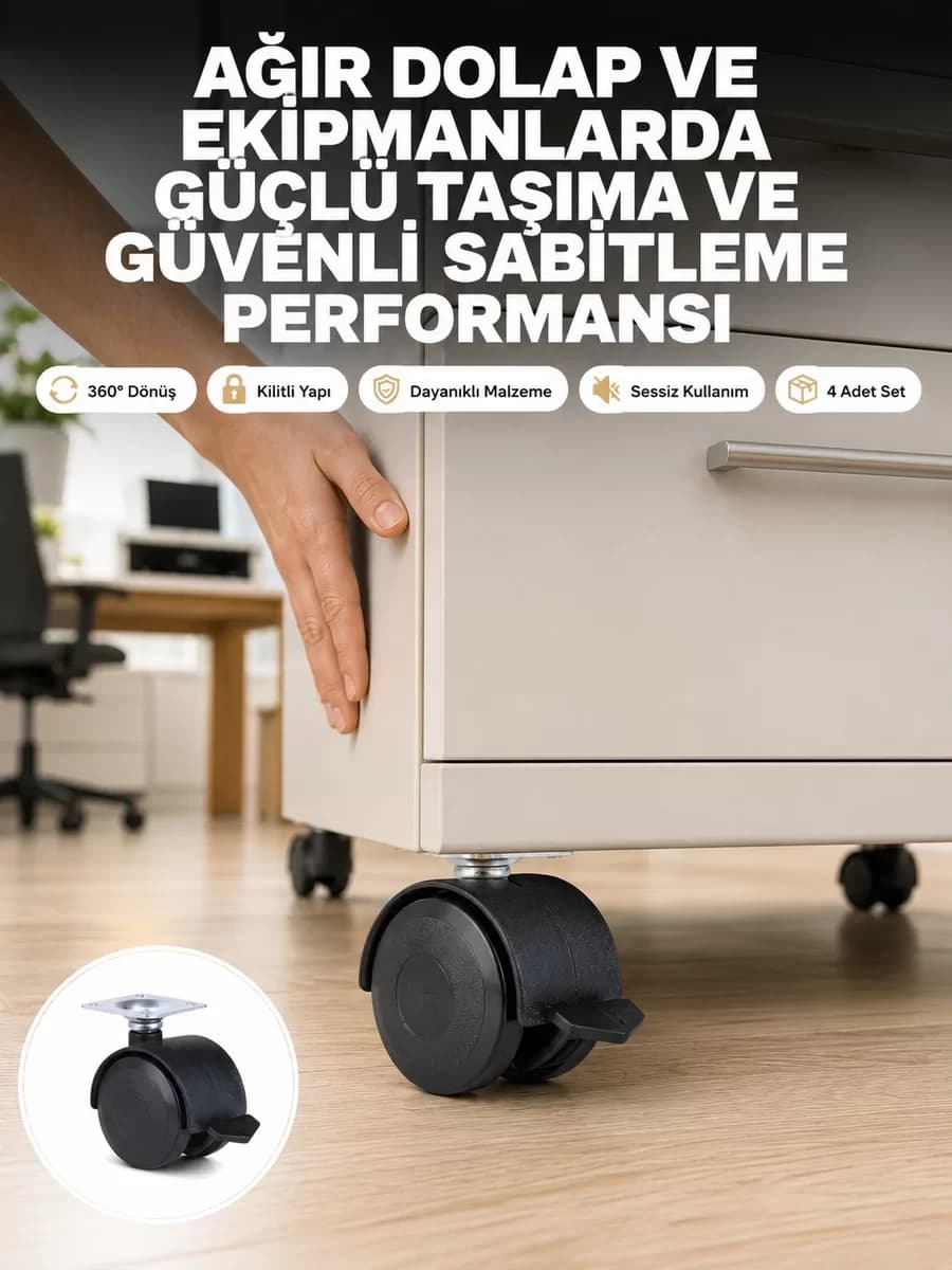 Kilitli Mobilya Tekerleği 6 cm 4’lü Kolay Kurulum