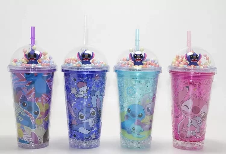 Sevimli Stitch Işıklı Pipetli Pullu Suluk & Bardak 400 Ml Alk4704