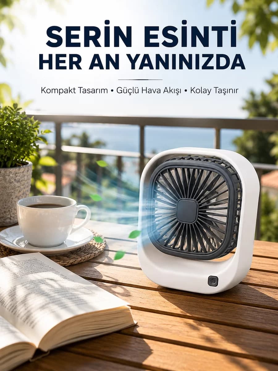 Taşınabilir Şarjlı Masa Fanı Sessiz ve Güçlü Fan Sistemli