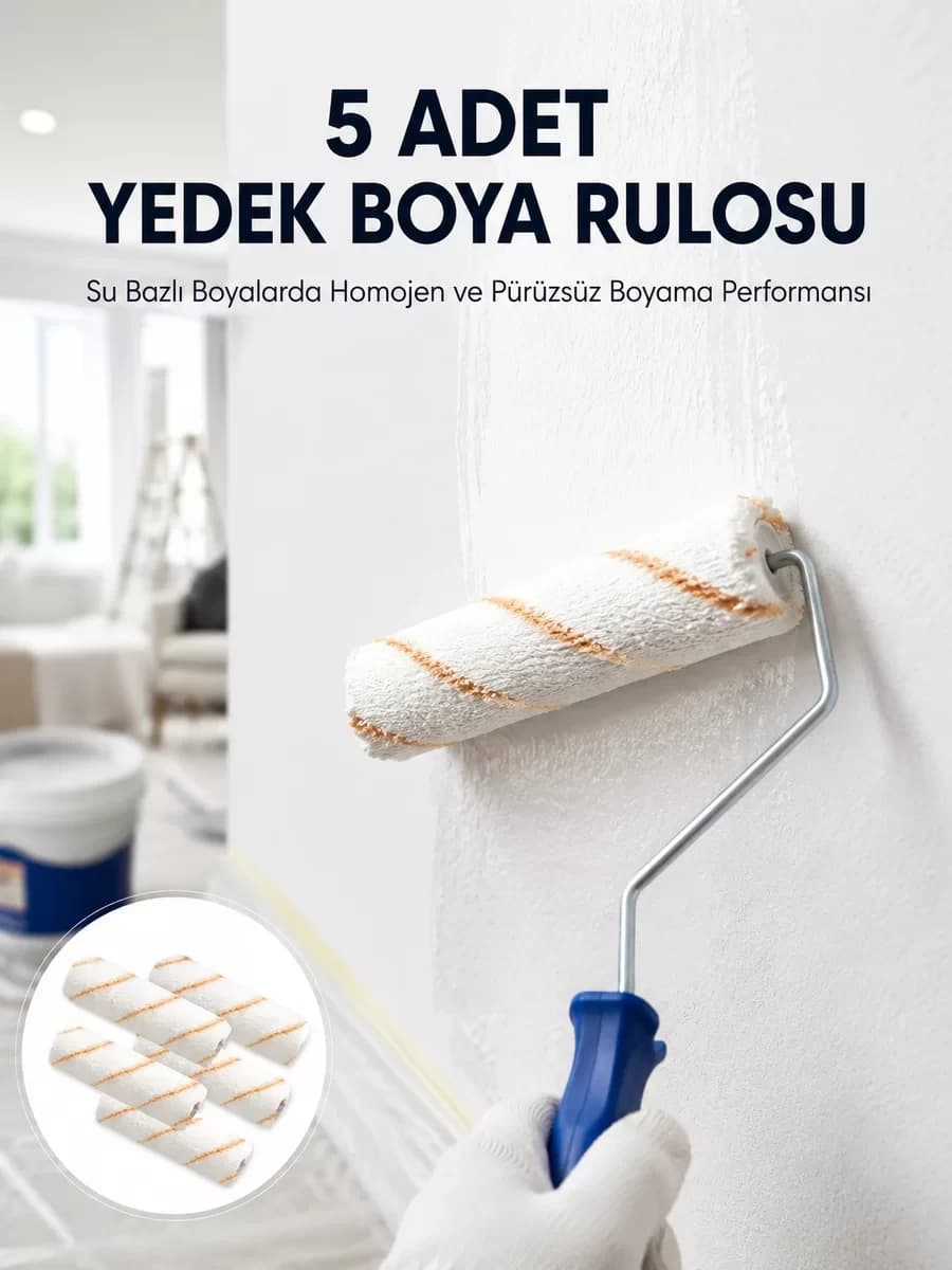 5’li Mini Rulo Boya Seti Duvar Tavan Emülsiyon Uygulama