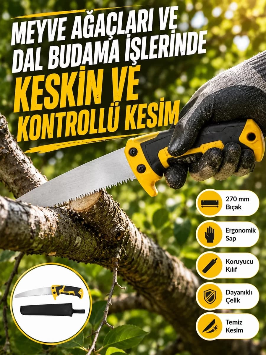 Kılıflı Budama Bahçe Testeresi 270 mm Düz Bıçaklı