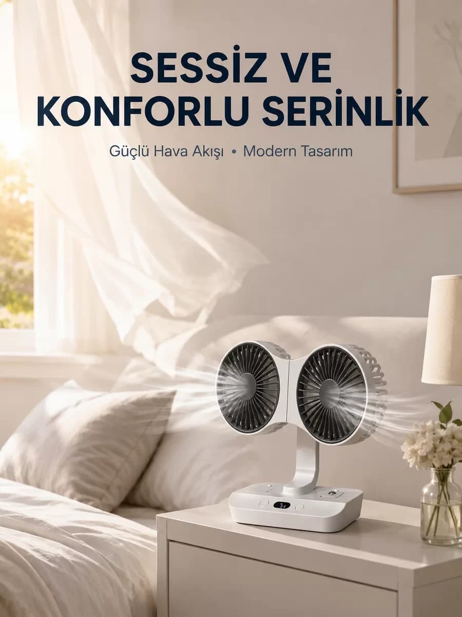 Duvara Monte Edilebilen Çift Başlıklı Sessiz Masa Fanı