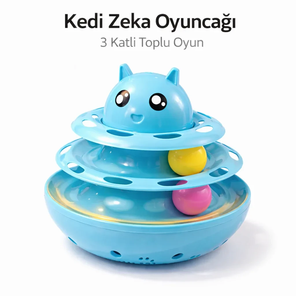 Hacıyatmaz Kedi Oyuncağı 3 Katlı Toplu Zeka Oyuncağı 20x21 cm – Devrilmez Int...