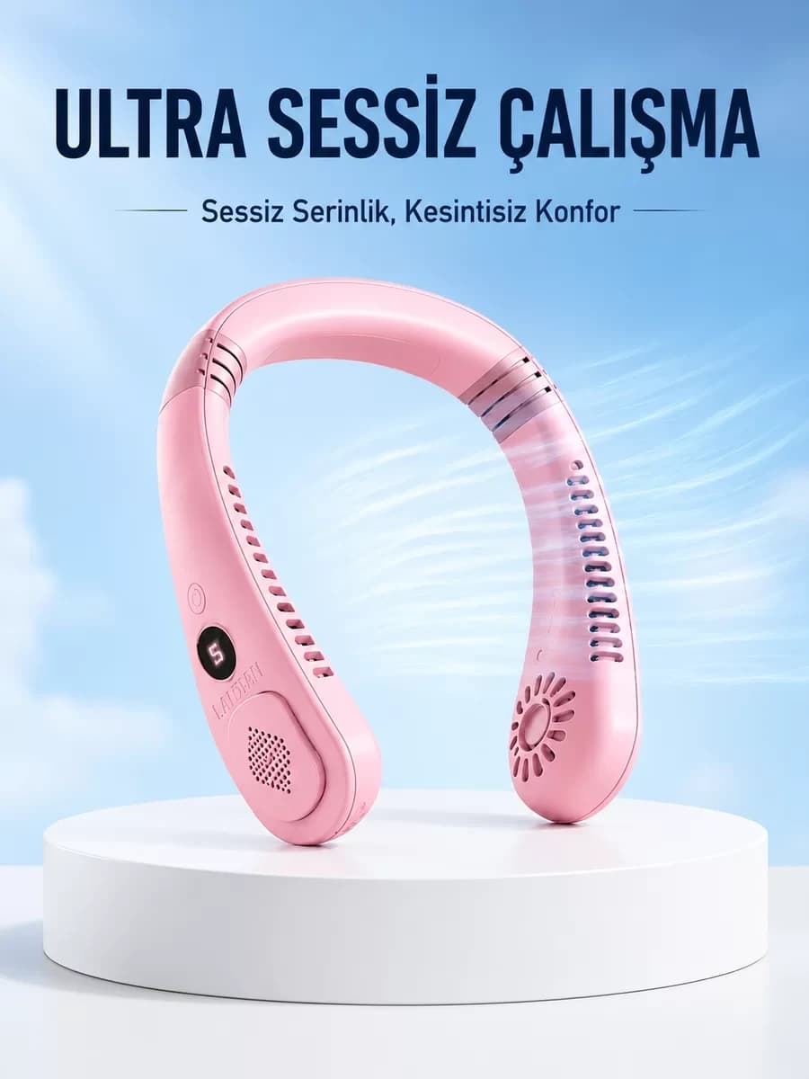 Pembe Şarjlı Boyun Fanı 5 Kademeli Hız Ayarlı Taşınabilir Boyun Tipi Fan