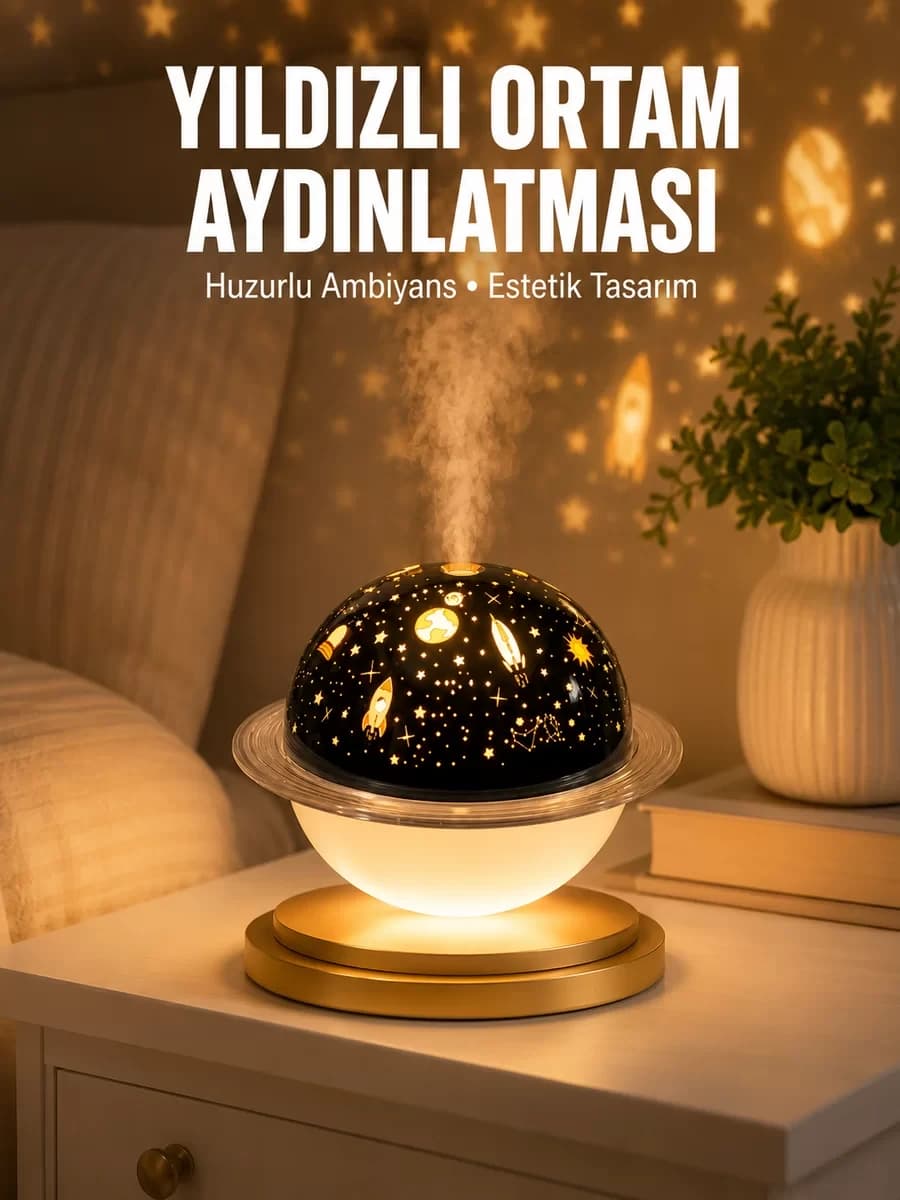 Hava Nemlendirici Led Işıklı Gece Lambası Yıldız Görünümlü Renk Değiştiren