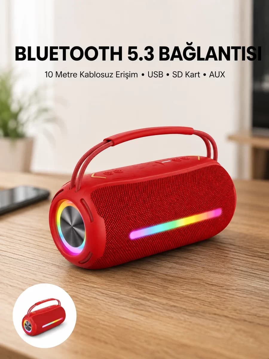 RGB Işıklı Taşınabilir Hoparlör – Çoklu Bağlantı Desteği