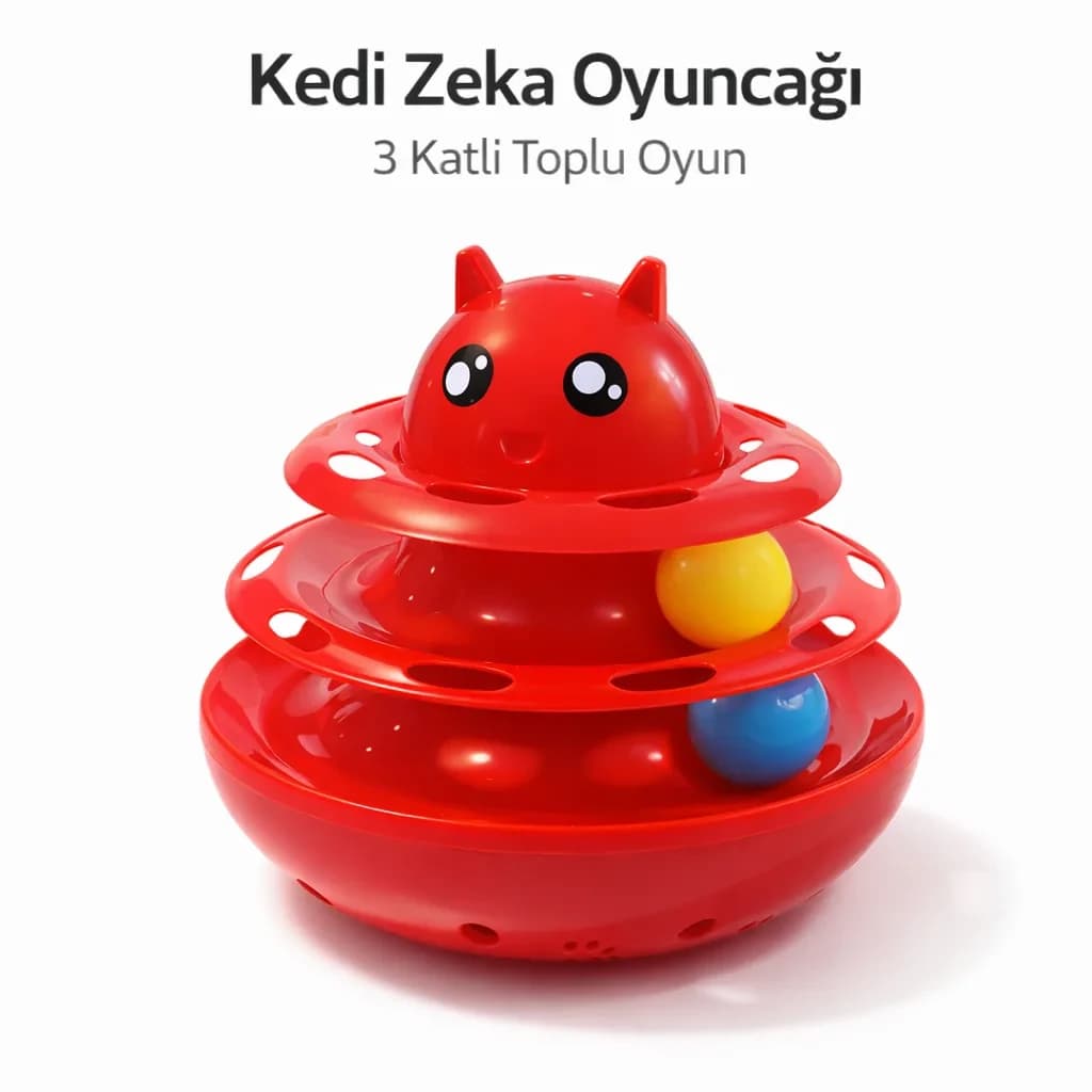 Hacıyatmaz Kedi Oyuncağı 3 Katlı Toplu Zeka Oyuncağı 20x21 cm – Devrilmez Int...