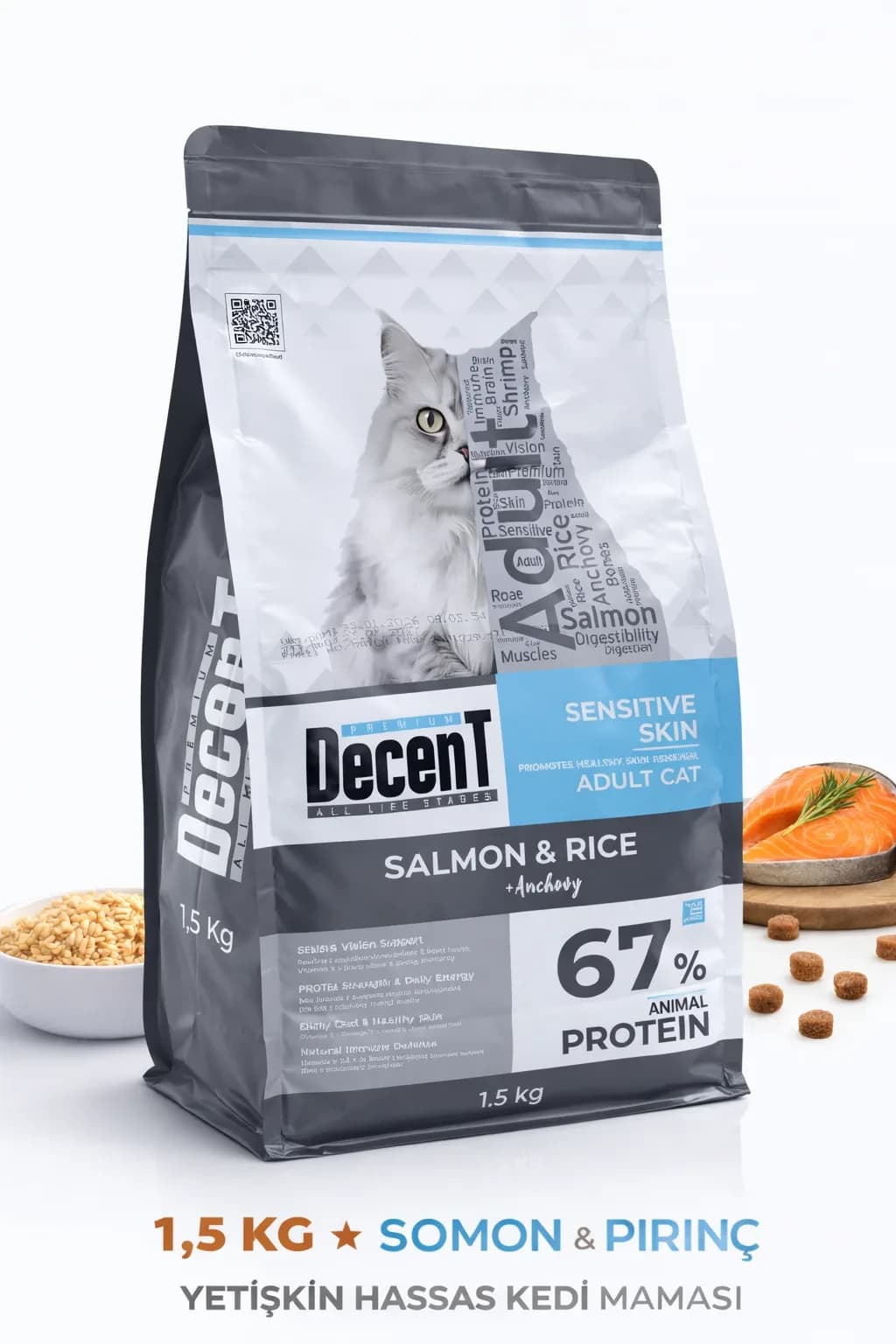 Decent Sensitive Skin Somon & Pirinç Yetişkin Kedi sı 1,5 Kg