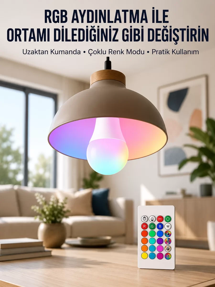 Ambiyans Aydınlatma RGB Led Lamba Kumandalı Renk Değiştirebilen