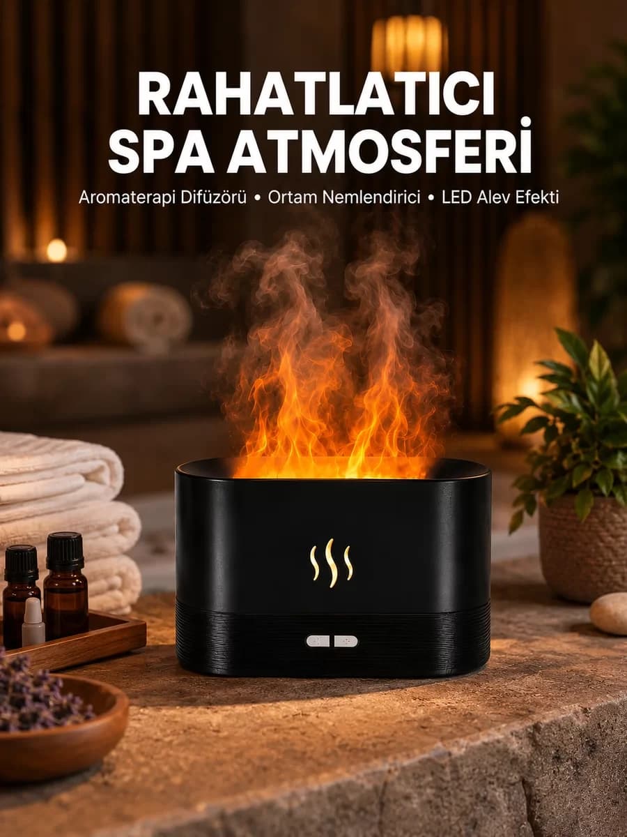 Alev Görünümlü Hava Nemlendirici Kumandalı LED Işıklı Aromatik Difüzör Yeni N...