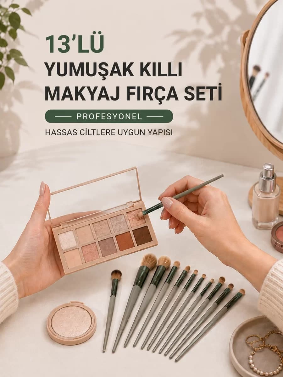 13’lü Yumuşak Kıllı Makyaj Fırça Seti Profesyonel Hassas Ciltlere Uygun Yapısı