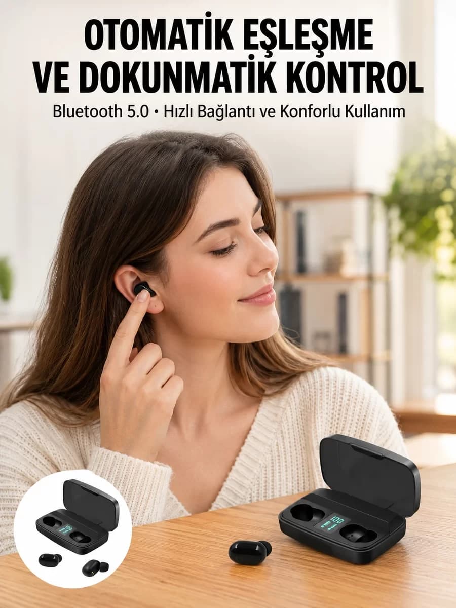 TWS Bluetooth Kulaklık 5.0 Bluetooth Bağlantılı Dokunmatik Kontrol Özelliği Y...