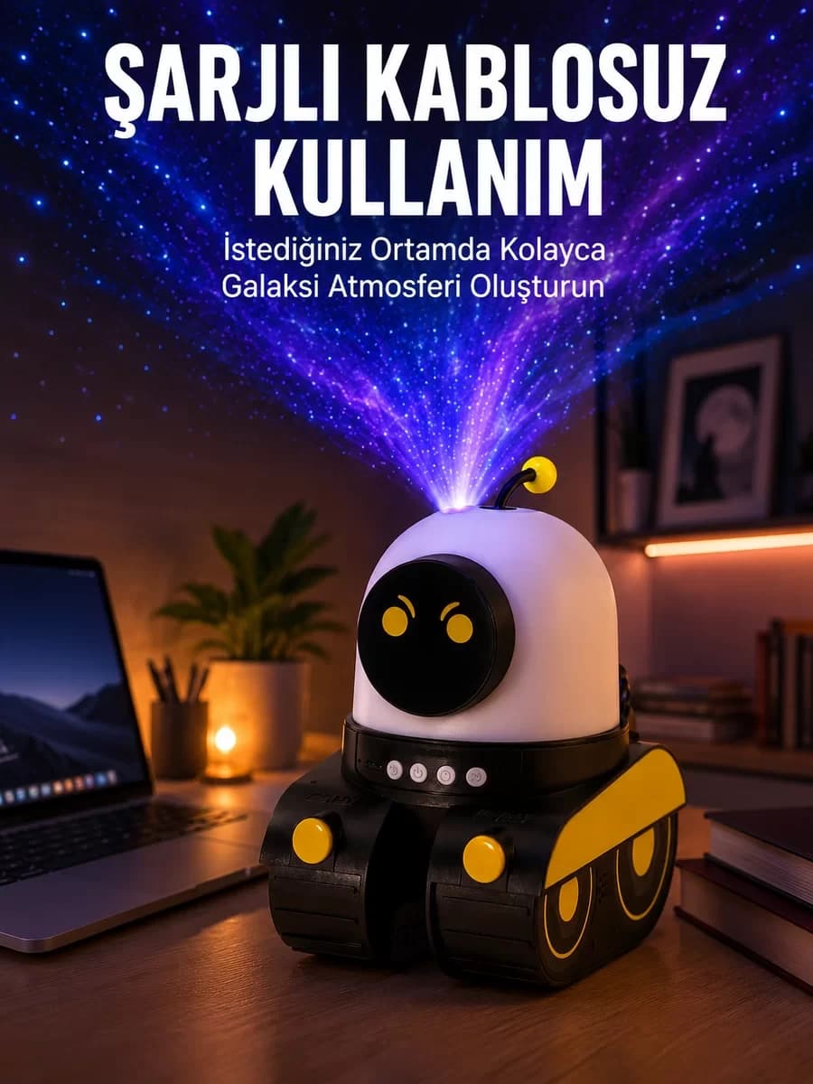 Robot Tasarımlı Bluetooth Hoparlörlü Yıldızlı Gökyüzü Projektör Yeni Nesil