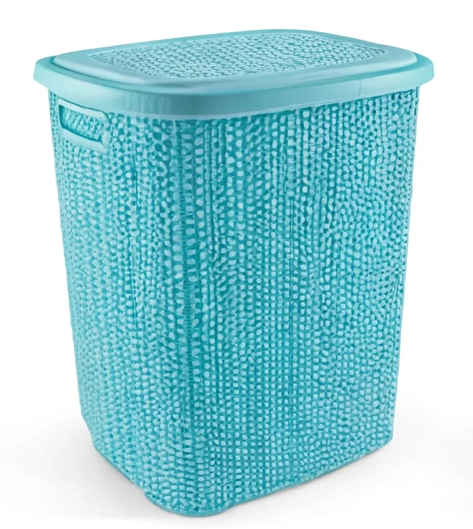 Kirli Çamaşır Sepeti Kapaklı 65 LT Örgü Desenli Plastik Çamaşır Sepeti Banyo ...