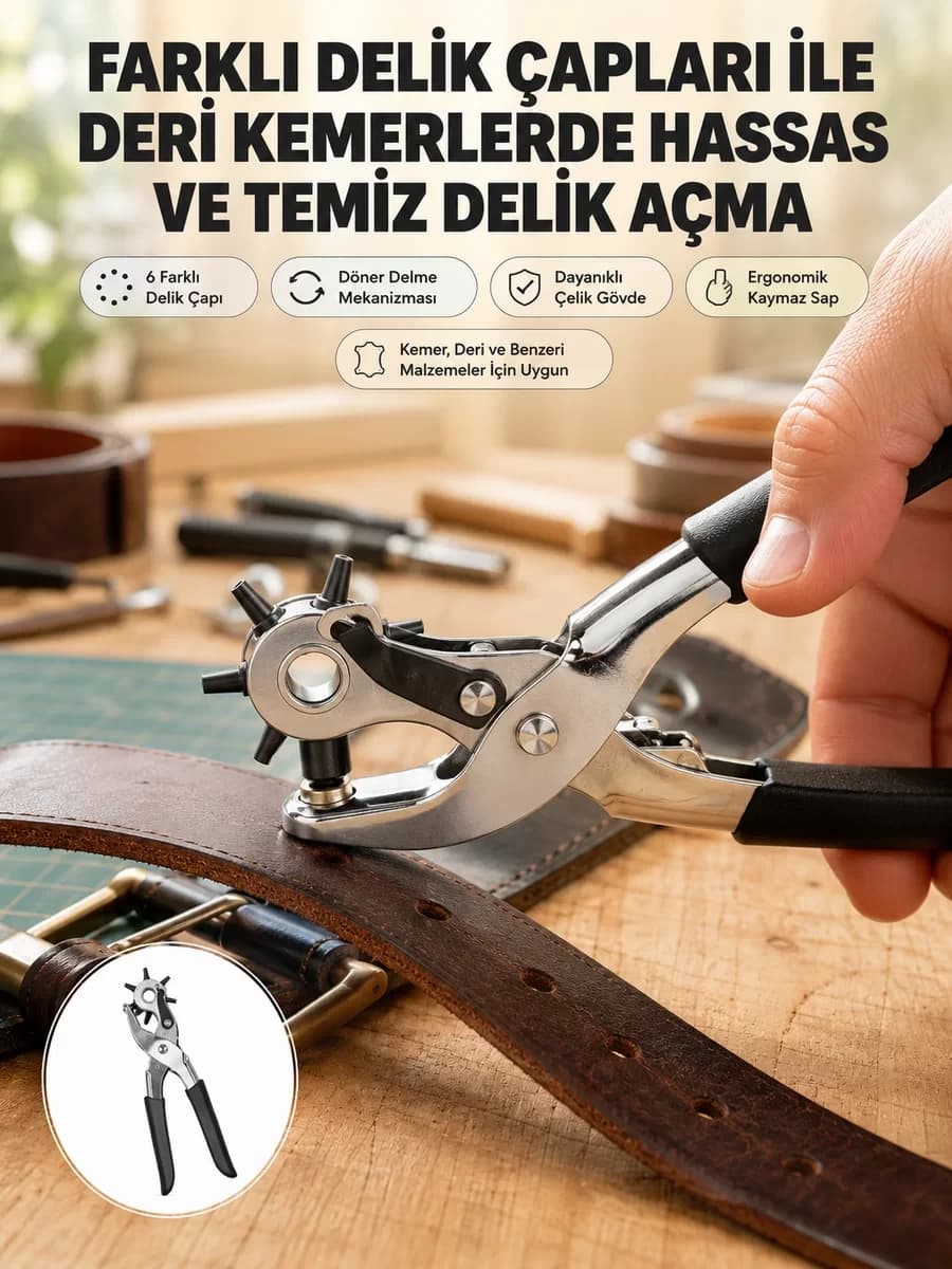 Deri Delme Pensesi 6 Uçlu Ayarlanabilir Kemer Delme Aleti Profesyonel Kullanım