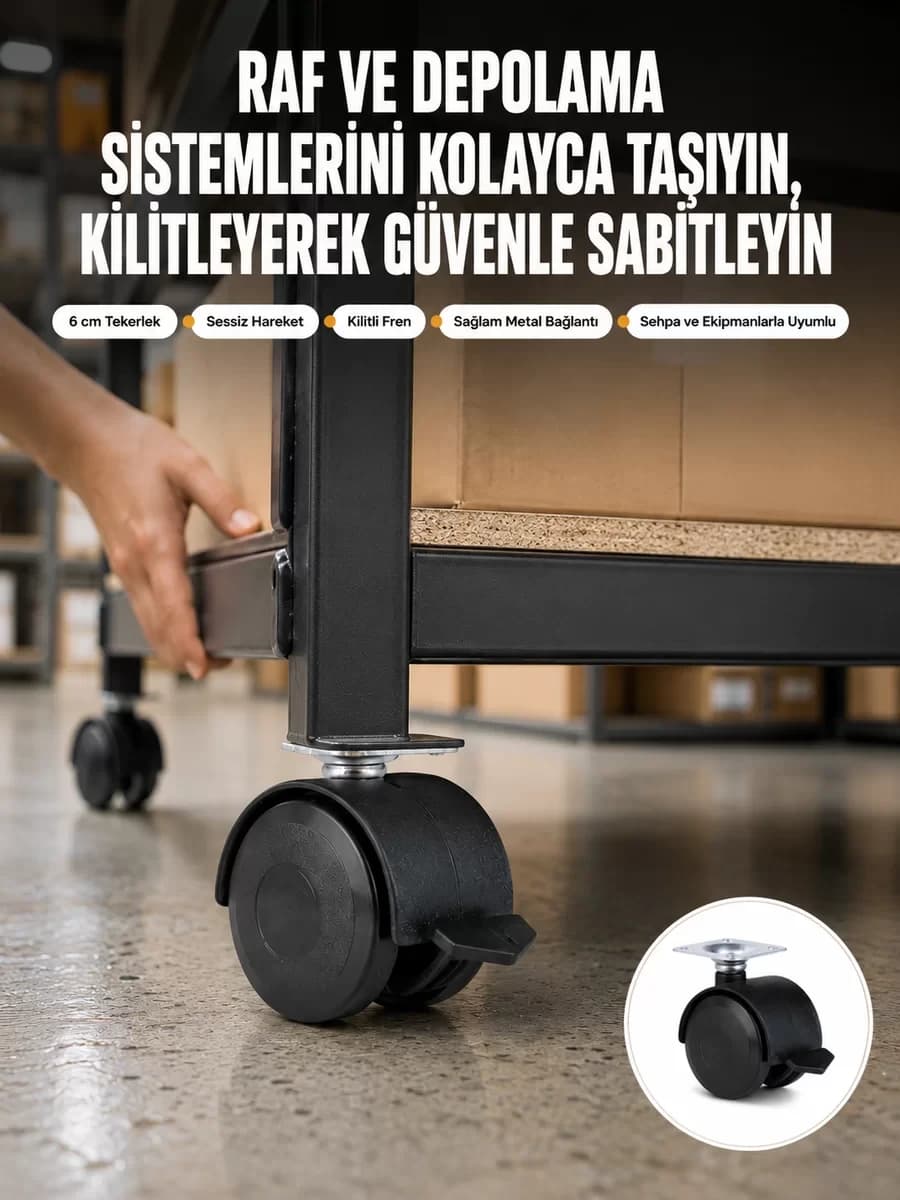 6 cm Kilitli Tekerlek Ayak 4 Adet Sehpa ve Ekipman Uyumlu