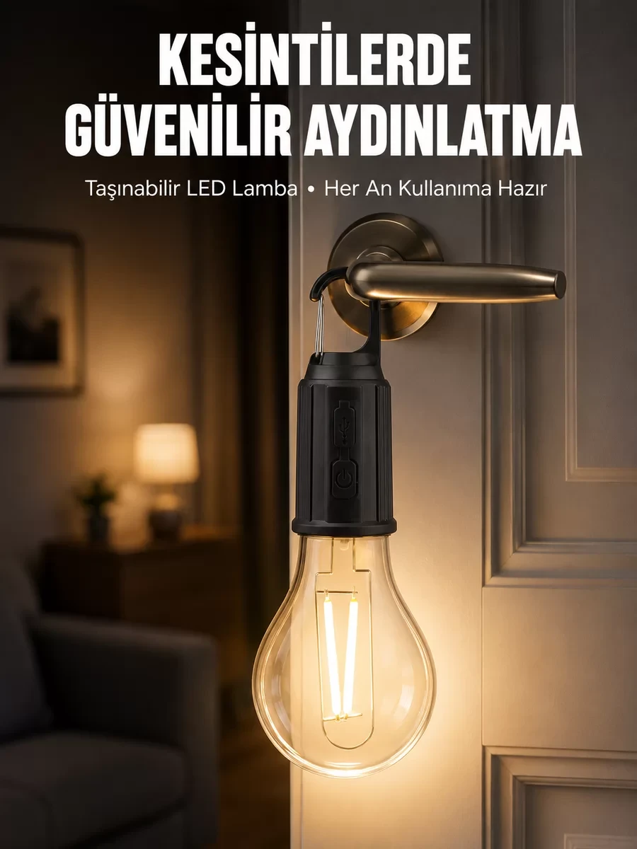 Şarjlı Aydınlatma Ampul Tasarımlı Ambians Işık Askılı Kamp Lambası