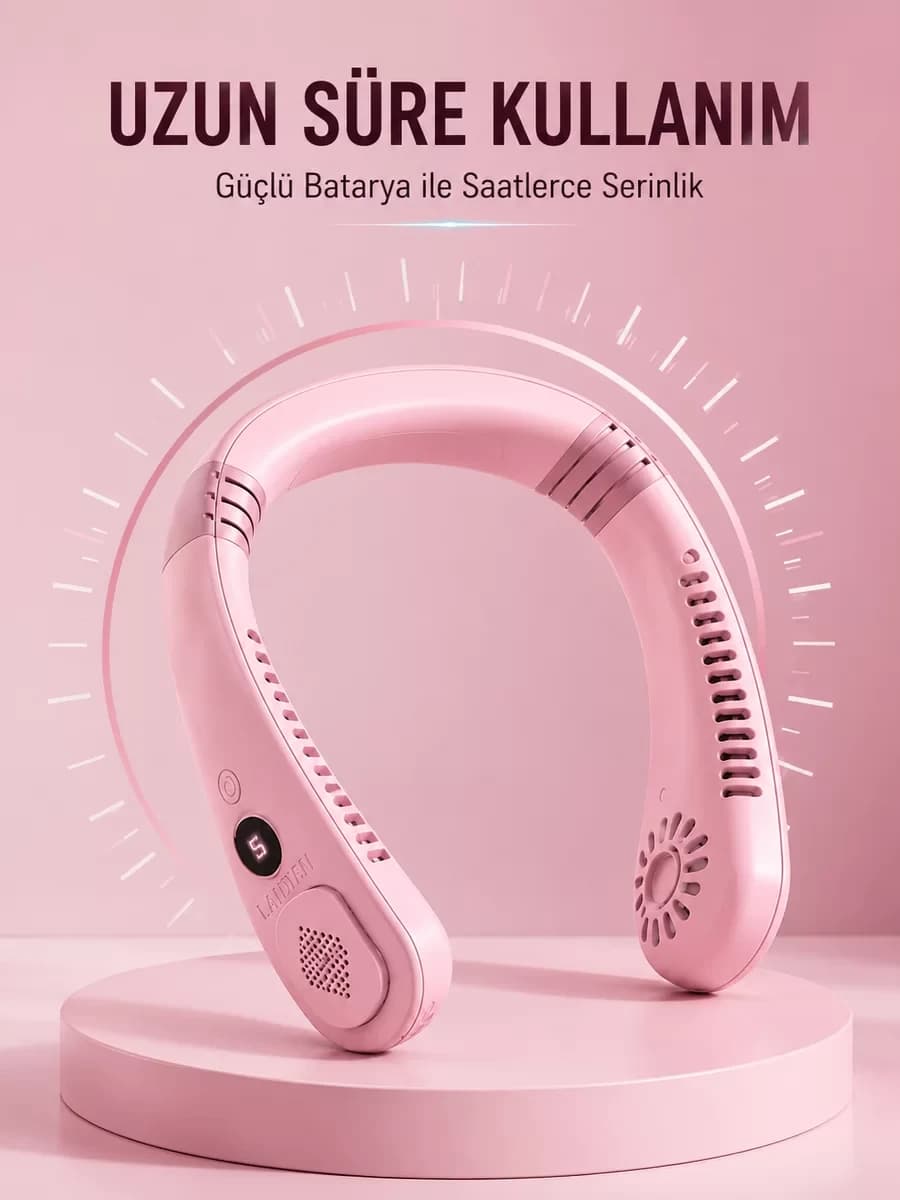 Pembe Boyun Fanı Sessiz Çalışan USB Şarjlı Taşınabilir Kişisel Serinletici