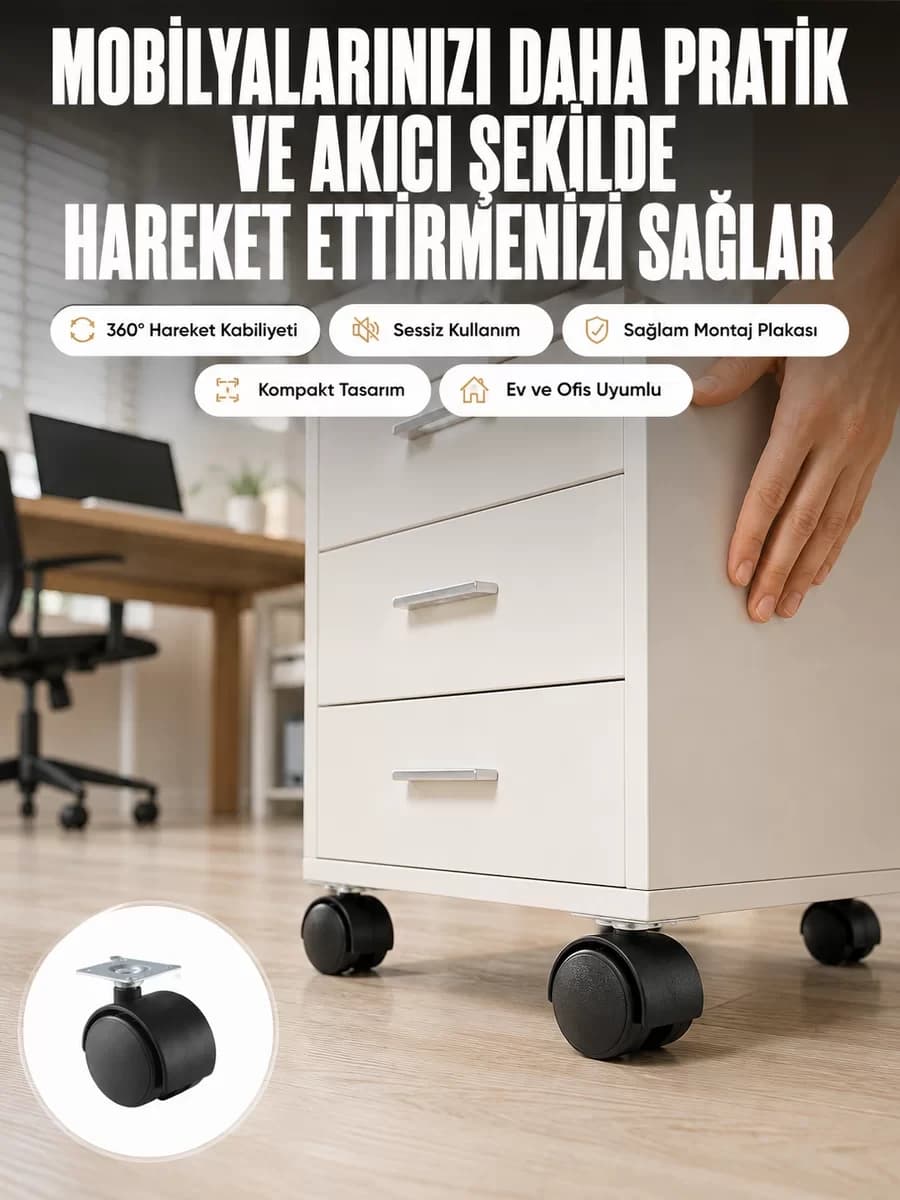 Kilitsiz 4 cm Tekerlek Ayak 4’lü Set Sessiz ve Dayanıklı