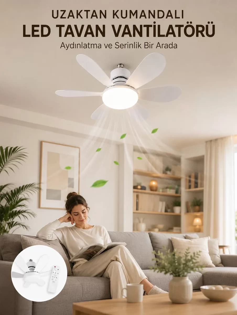 Yüksek Aydınlatma Performansına Sahip LED Tavan Fanı Sessiz Çalışma Güçlü Esi...