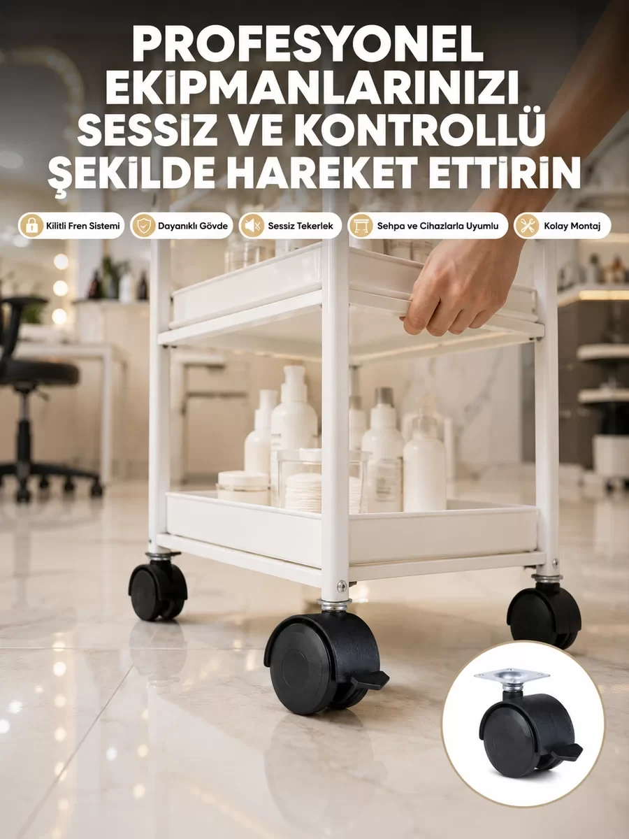 Zemin Korumalı Kilitli Ayak Tekerlek Seti 6 cm