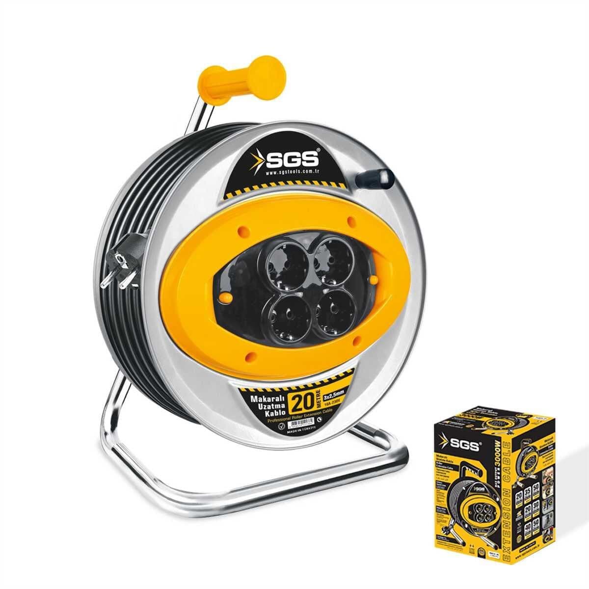 Sgs 2110 20 Metre Metal Makaralı Uzatma Kablosu 3X2,5 Kablo