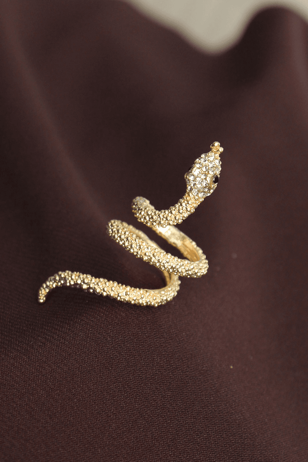 Ayarlanabilir Gold Renk Zirkon Taşlı Yılan Yüzük 5886