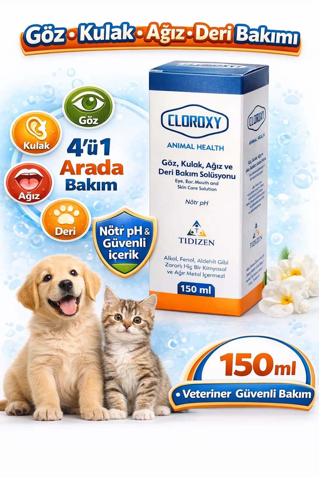 Cloroxy Kedi Köpek Göz Kulak Ağız ve Deri Bakım Solüsyonu 150 ml – Antiseptik...