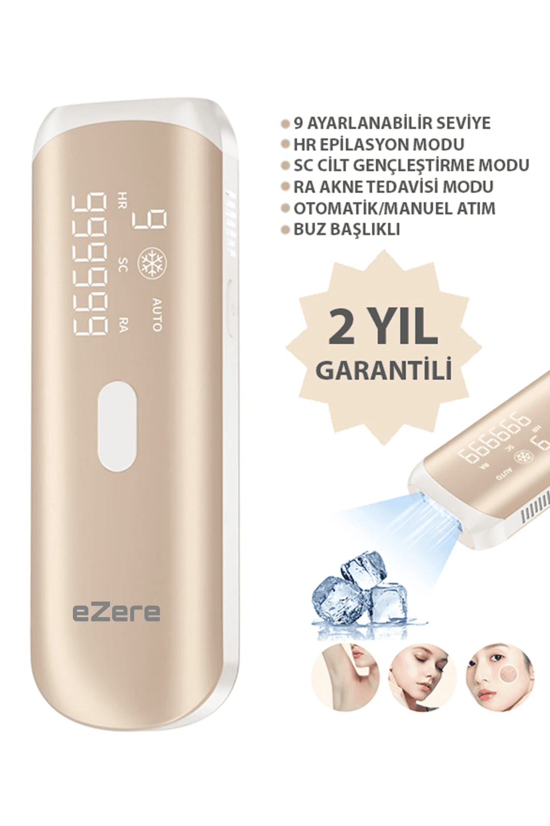 EZERE IPL Buz Lazer Epilasyon 999.999 Atim Otomatik/manuel Dokunmatik Ekran A...