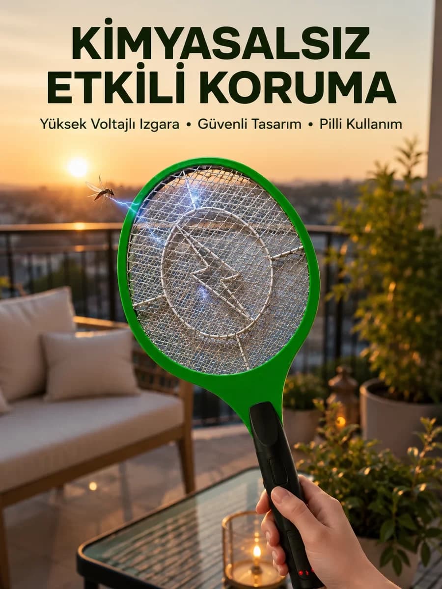 Hafif ve Ergonomik Elektronik Böcek Öldürücü – Güvenlik Koruması ile Pil Kont...