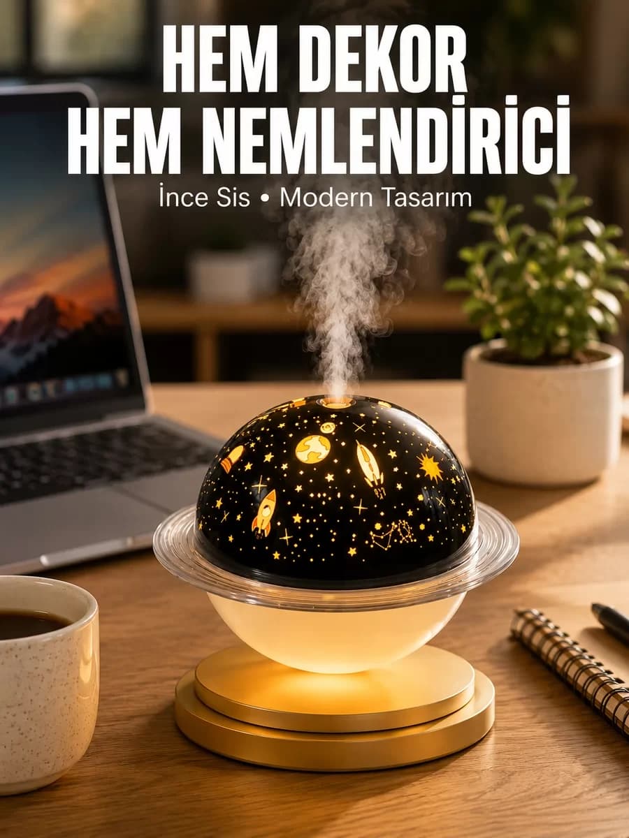 Hava Nemlendirici Renk Değiştiren Oda Kokusu Yıldızlı Projektör