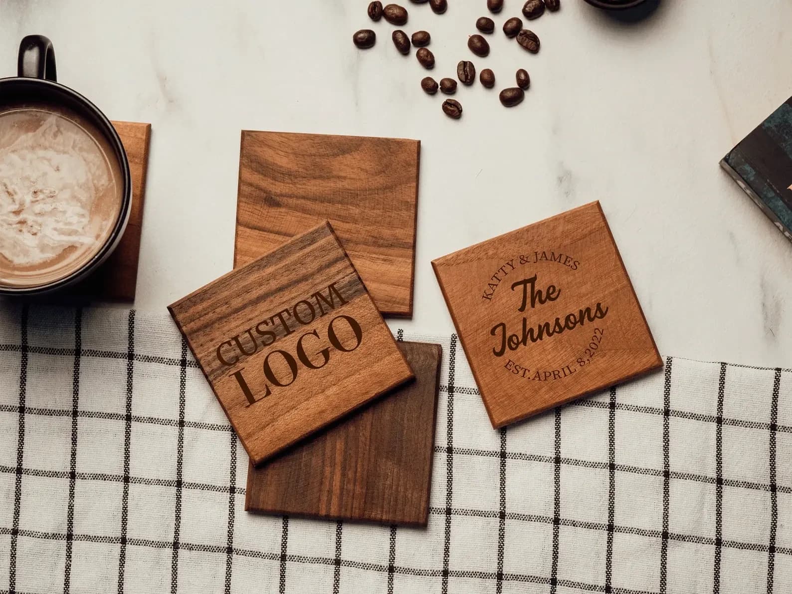 Kişiye Özel Ahşap Bardak Altlığı 10x10 cm – 4’lü Set